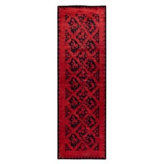 Contemporary Overdyed Hand Knotted Wool Red Runner