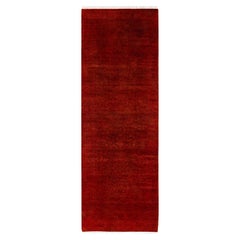 Contemporary Overdyed Hand Knotted Wool Red Runner