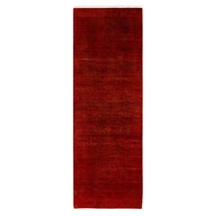 Contemporary Overdyed Hand Knotted Wool Red Runner