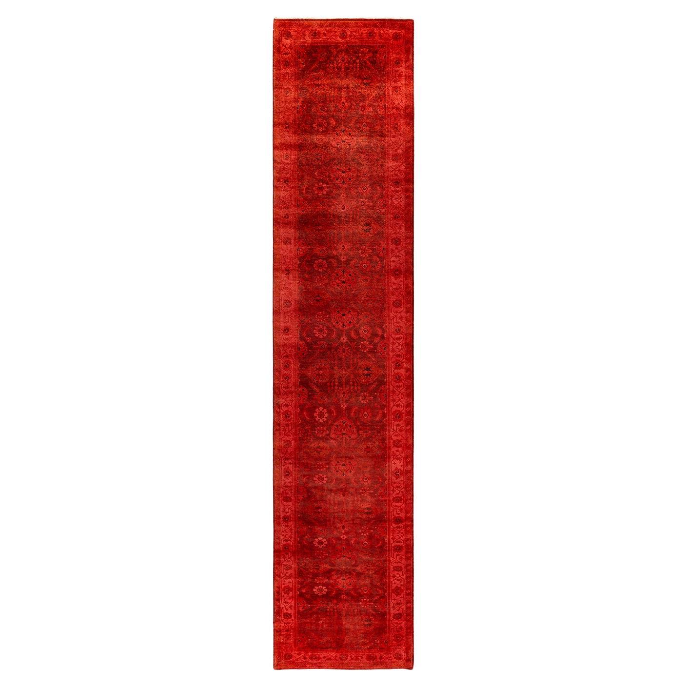 Traves de Mesa Contemporáneo Overdyed Hand Knotted Lana Rojo
