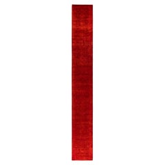 Contemporary Overdyed Hand Knotted Wool Red Runner