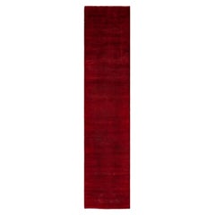 Contemporary Overdyed Hand Knotted Wool Red Runner