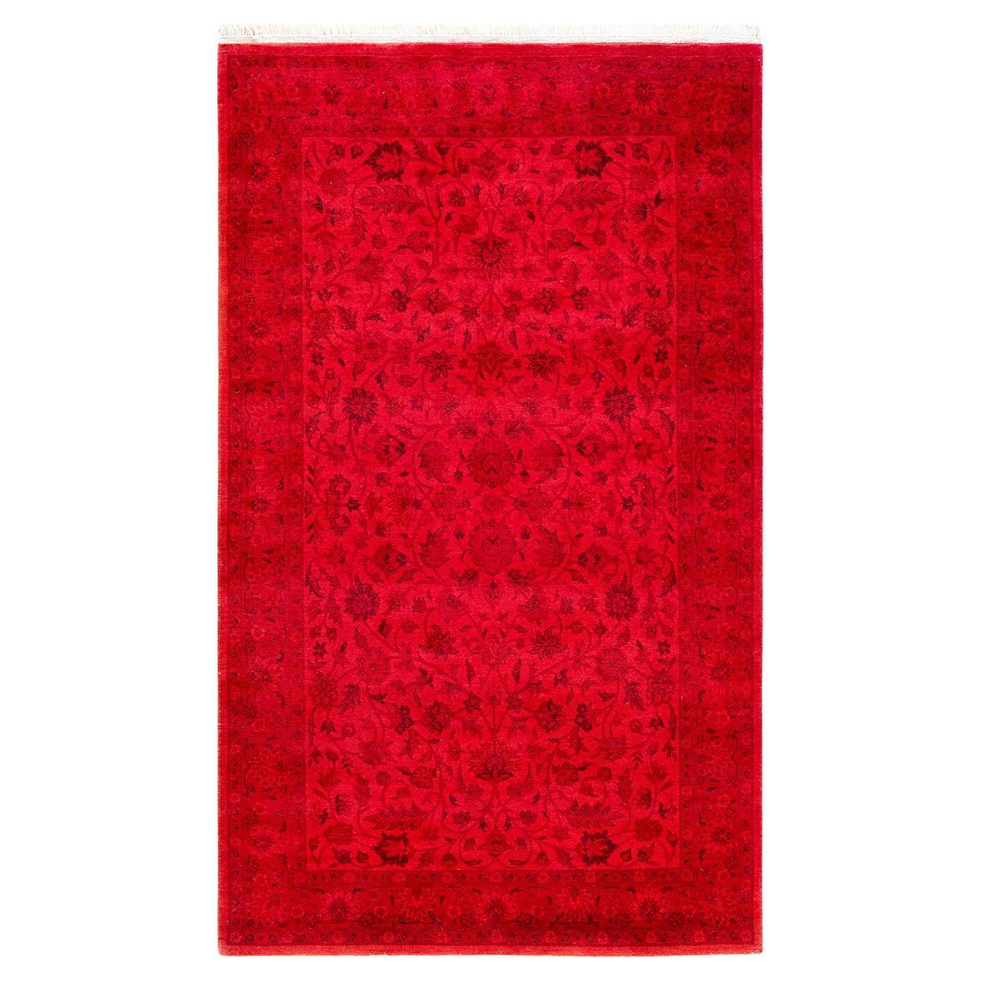 Traves de Mesa Contemporáneo Overdyed Hand Knotted Lana Rojo