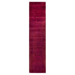 Contemporary Overdyed Hand Knotted Wool Red Runner