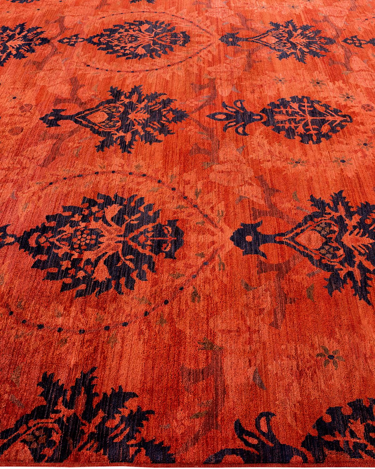 Contemporary Overdyed Hand Knotted Wool Rust Area Rug In New Condition For Sale In Norwalk, CT