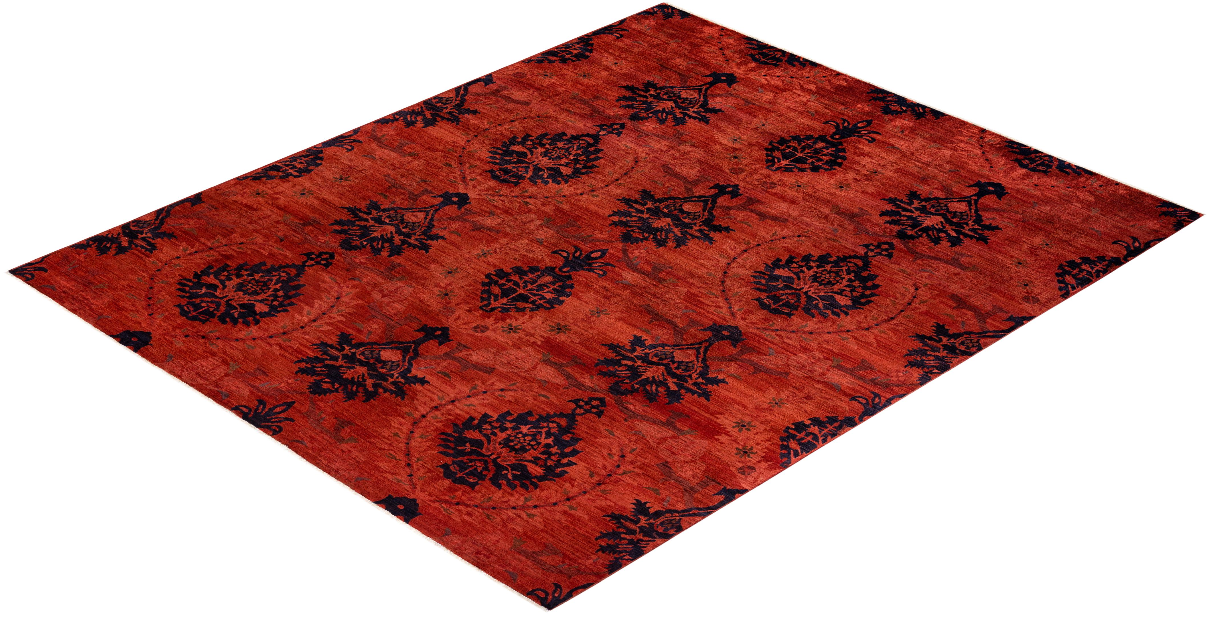 Contemporary Overdyed Hand Knotted Wool Rust Area Rug For Sale 4