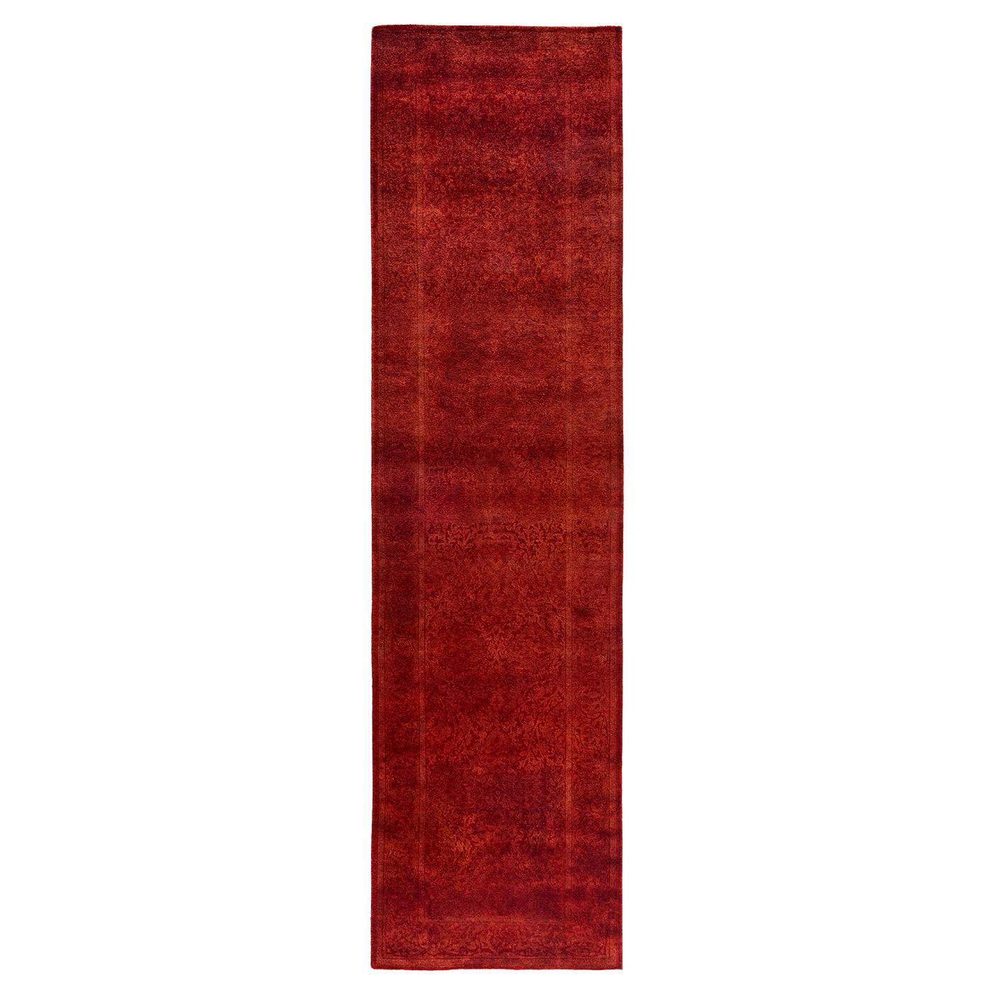 Contemporary Overdyed Hand Knotted Wool Rust Area Rug For Sale