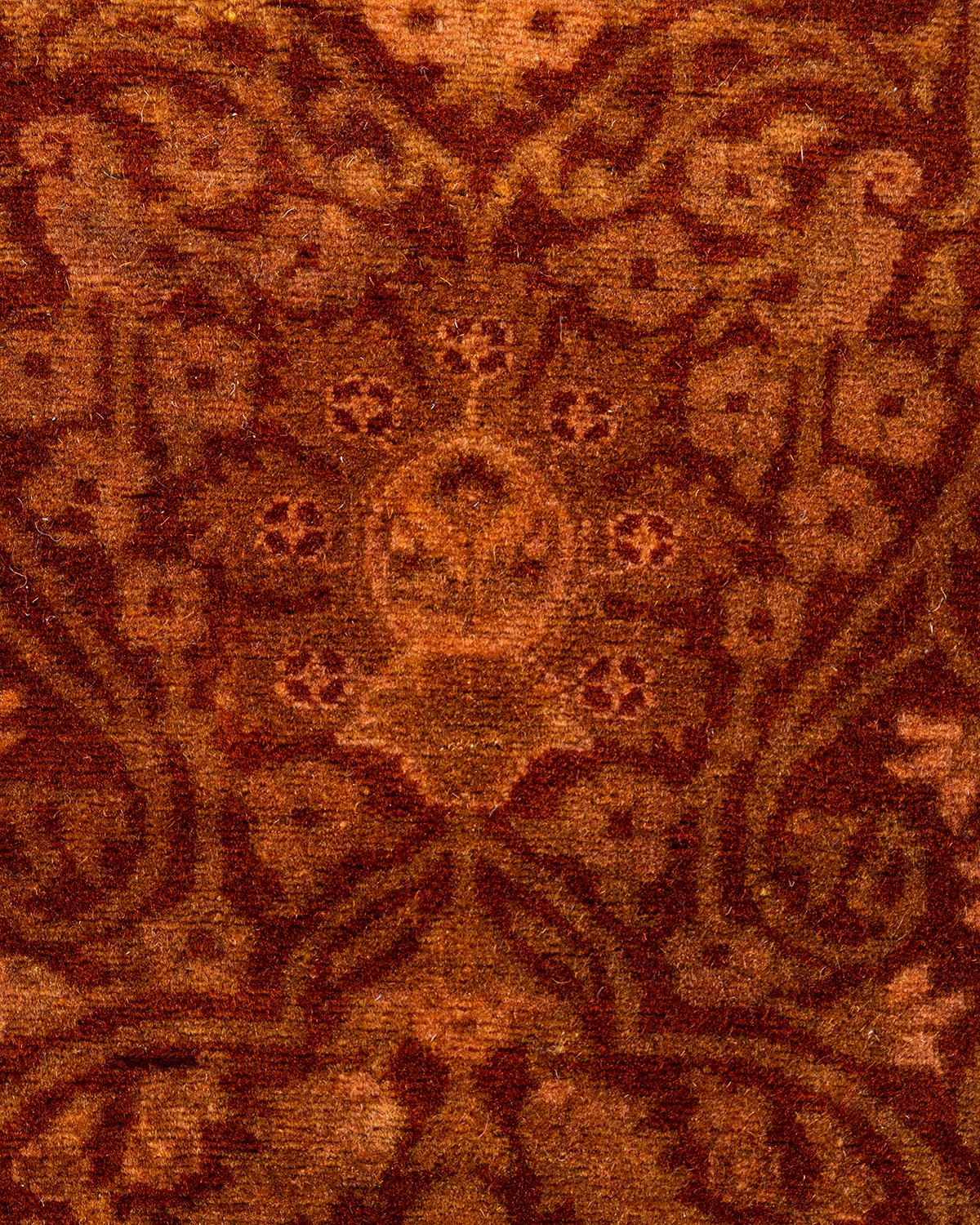 Pakistani Contemporary Overdyed Hand Knotted Wool Rust Runner For Sale