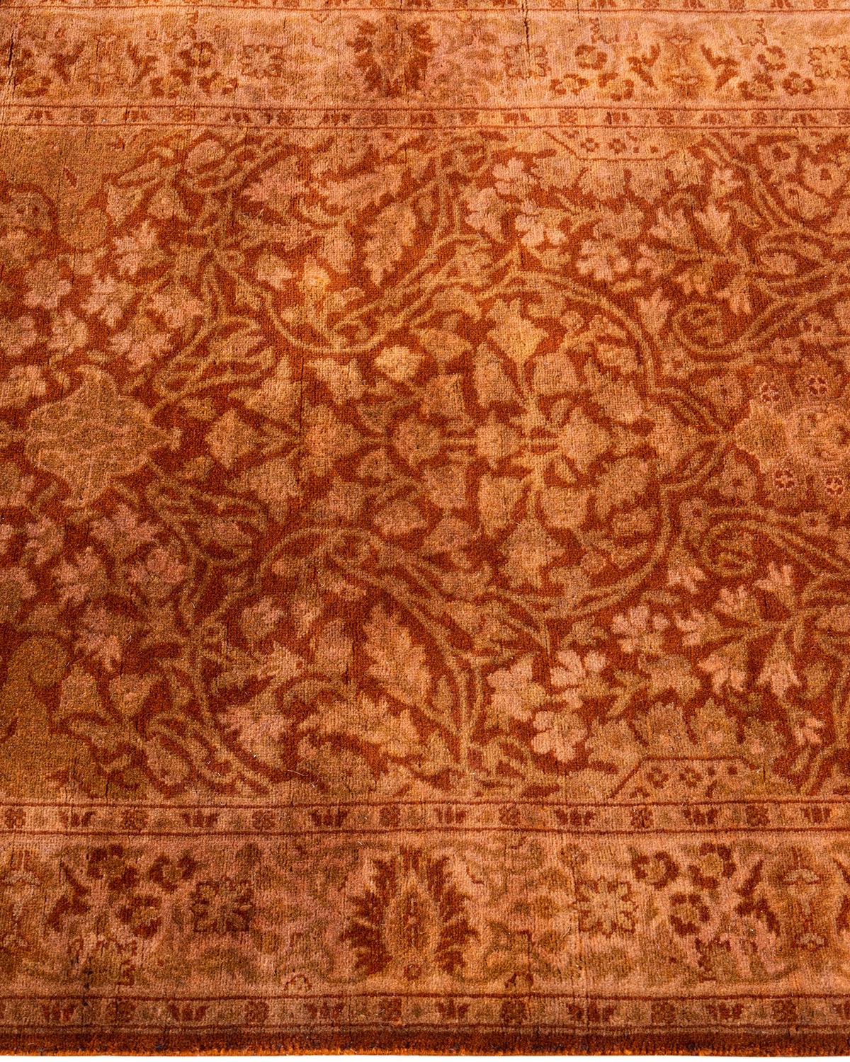 Contemporary Overdyed Hand Knotted Wool Rust Runner In New Condition For Sale In Norwalk, CT