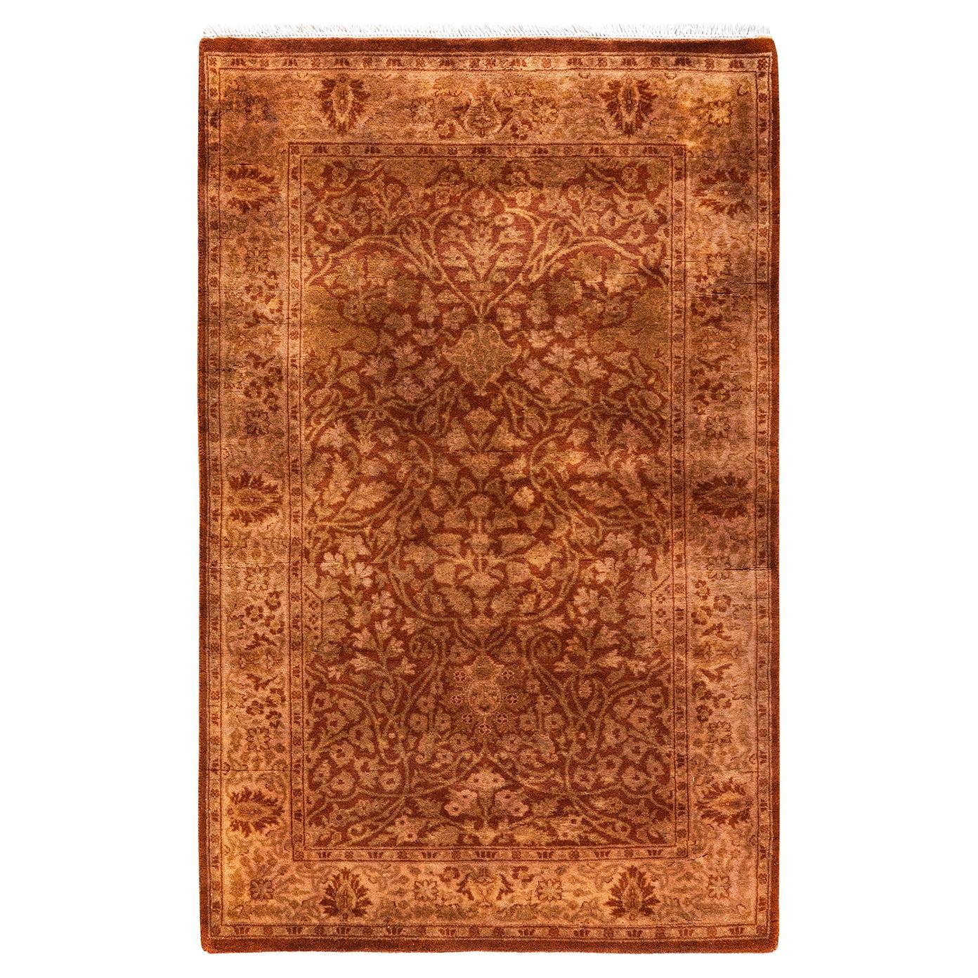 Contemporary Overdyed Hand Knotted Wool Rust Runner