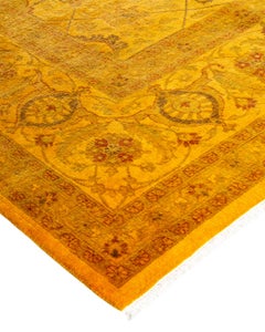 Contemporary Overdyed Hand Knotted Wool Yellow Area Rug