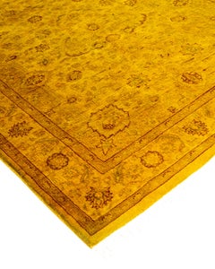 Contemporary Overdyed Hand Knotted Wool Yellow Area Rug