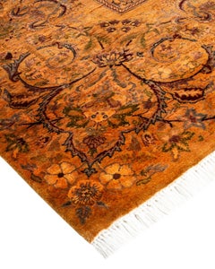 Contemporary Overdyed Hand Knotted Wool Yellow Area Rug