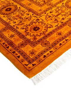 Contemporary Overdyed Hand Knotted Wool Yellow Area Rug