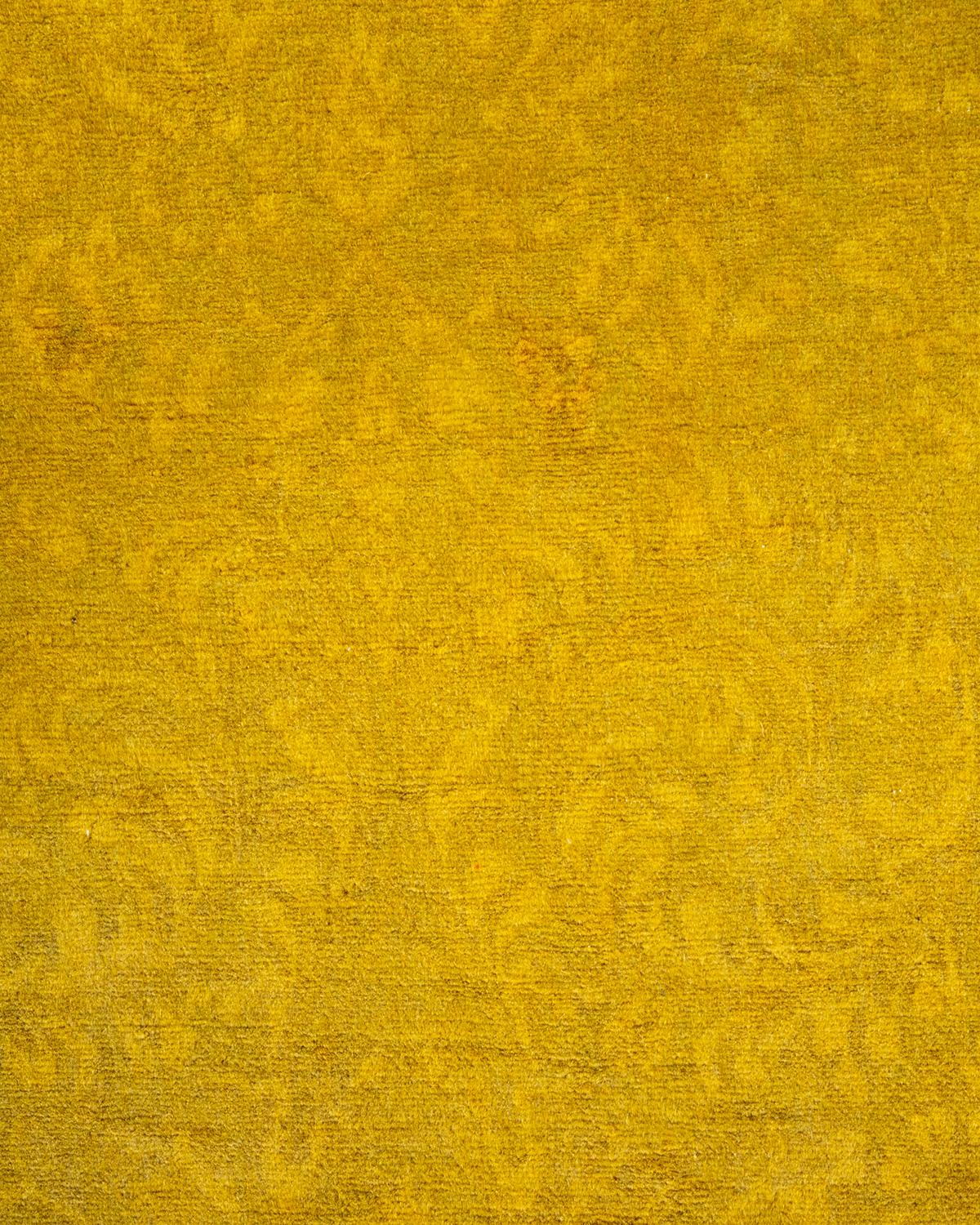 Pakistani Contemporary Overdyed Hand Knotted Wool Yellow Area Rug For Sale