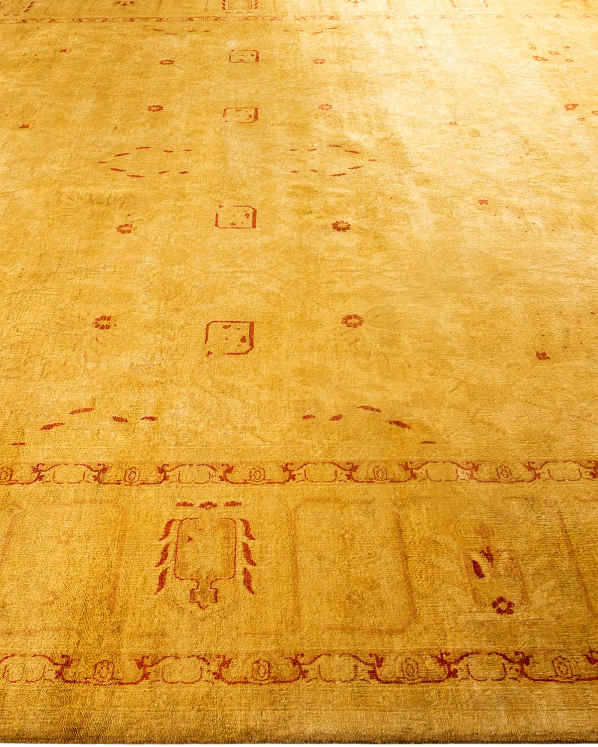 Contemporary Overdyed Hand Knotted Wool Yellow Area Rug In New Condition For Sale In Norwalk, CT