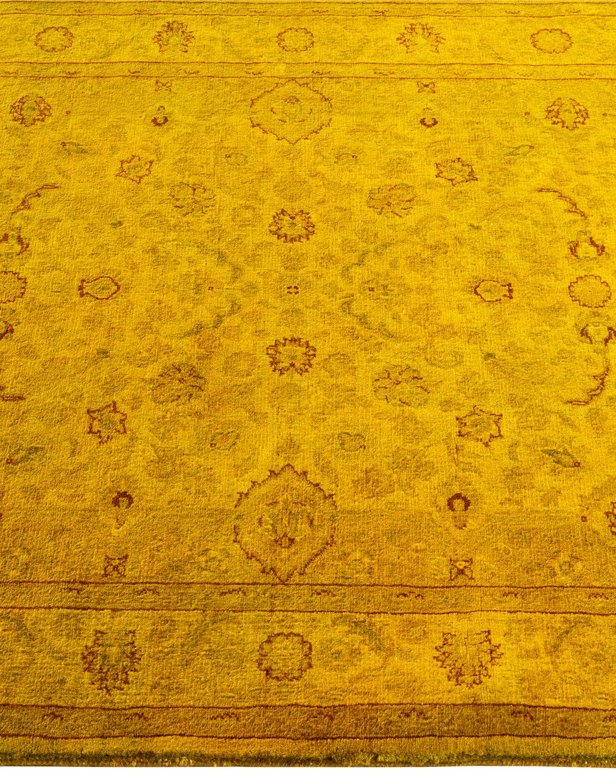 Contemporary Overdyed Hand Knotted Wool Yellow Area Rug In New Condition For Sale In Norwalk, CT
