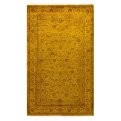 Contemporary Overdyed Hand Knotted Wool Yellow Area Rug