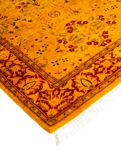 Contemporary Overdyed Hand Knotted Wool Yellow Runner