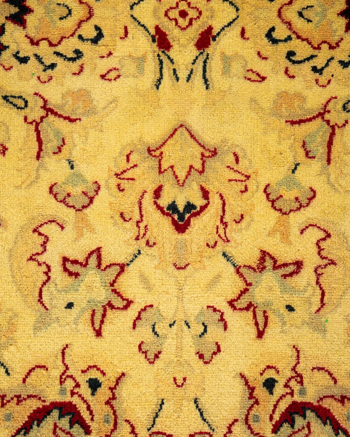 Pakistani Contemporary Overdyed Hand Knotted Wool Yellow Runner For Sale