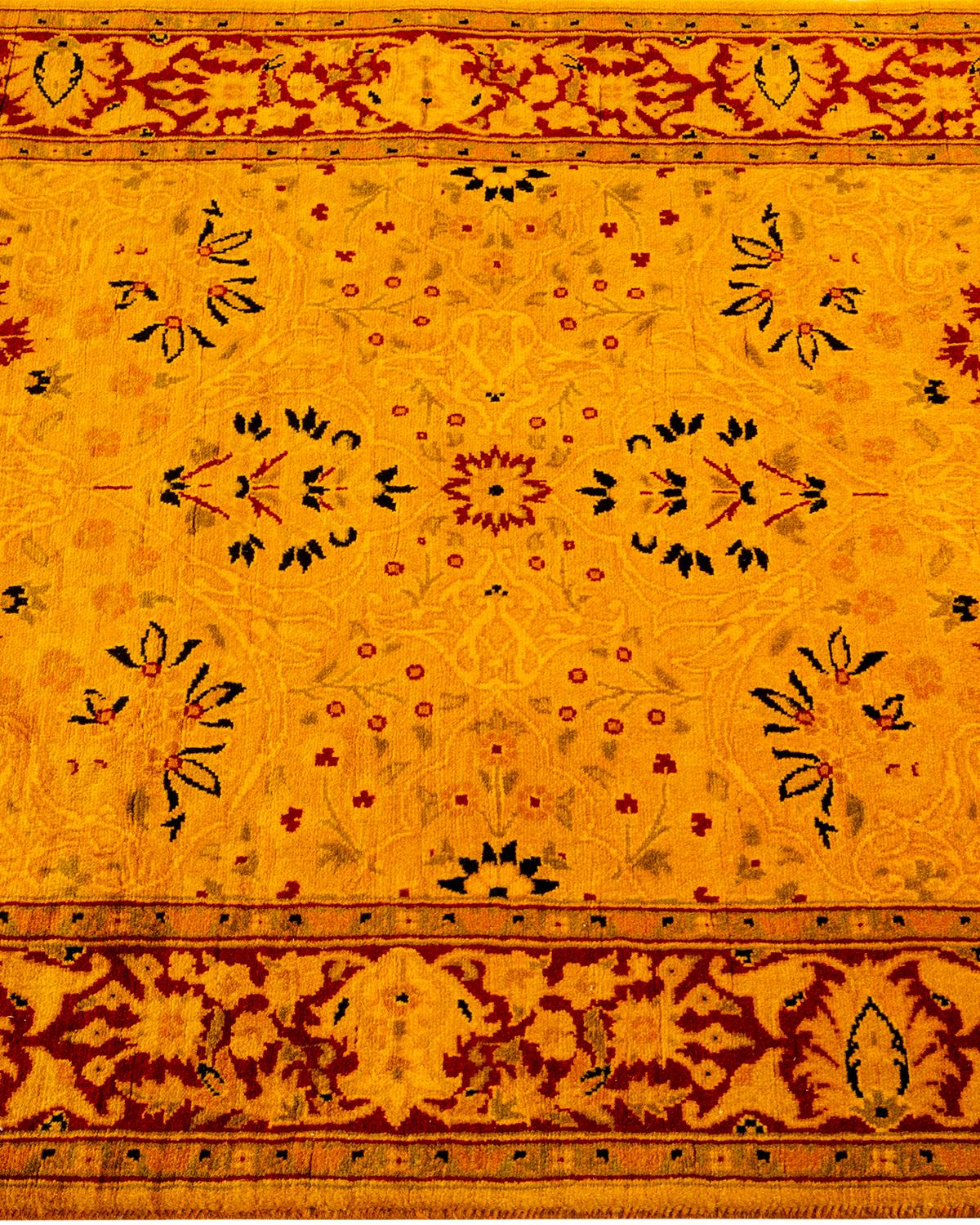 Contemporary Overdyed Hand Knotted Wool Yellow Runner In New Condition For Sale In Norwalk, CT