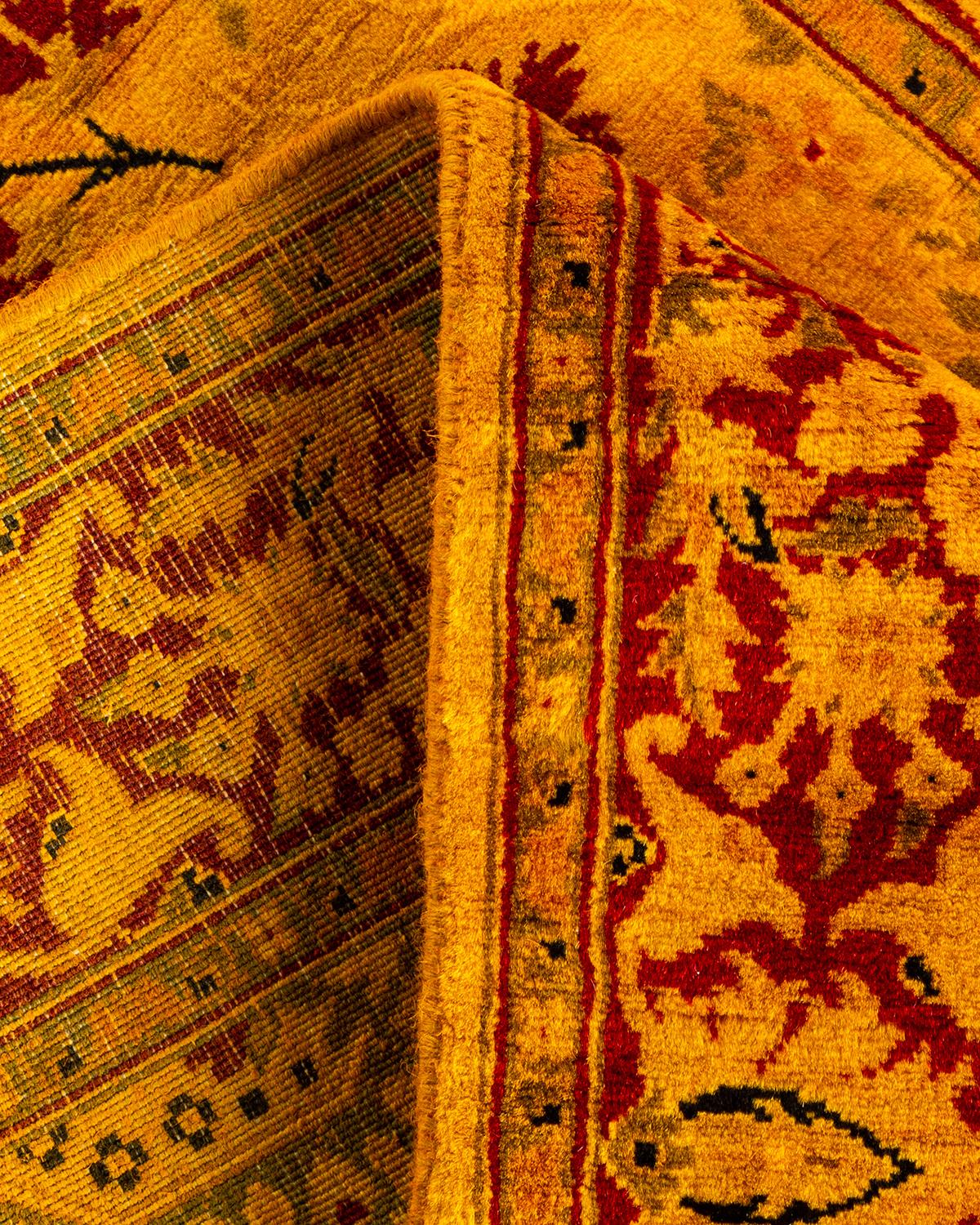 Contemporary Overdyed Hand Knotted Wool Yellow Runner For Sale 2