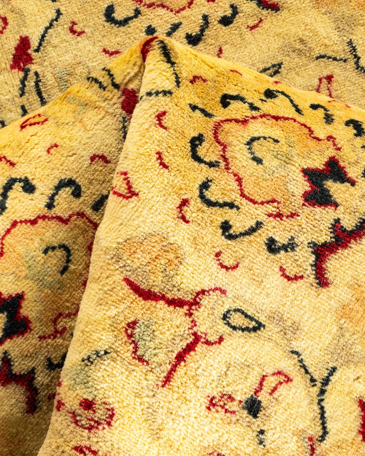 Contemporary Overdyed Hand Knotted Wool Yellow Runner For Sale 3