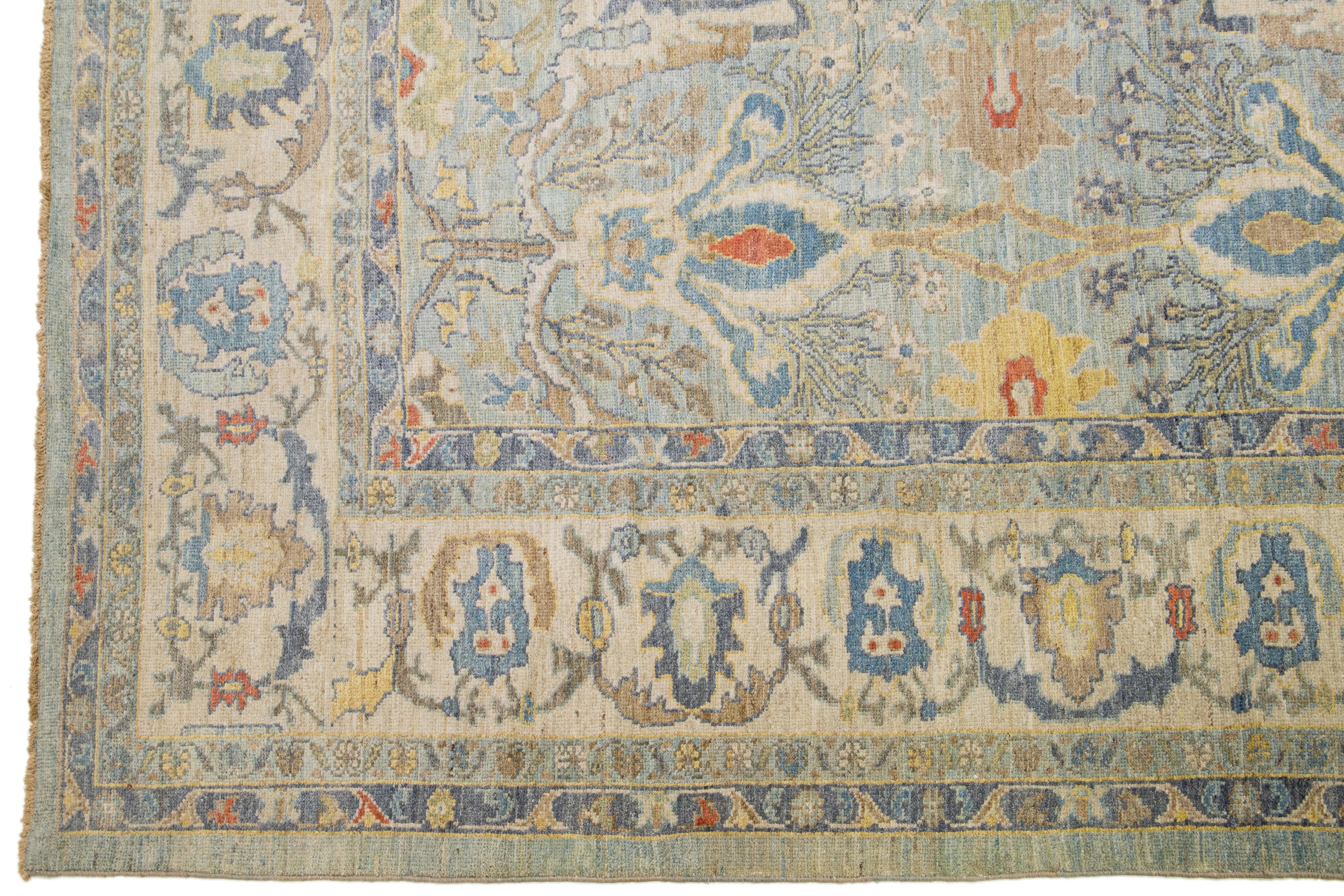 Contemporary Oversize Sultanabad Blue Wool Rug with Allover Pattern In New Condition For Sale In Norwalk, CT