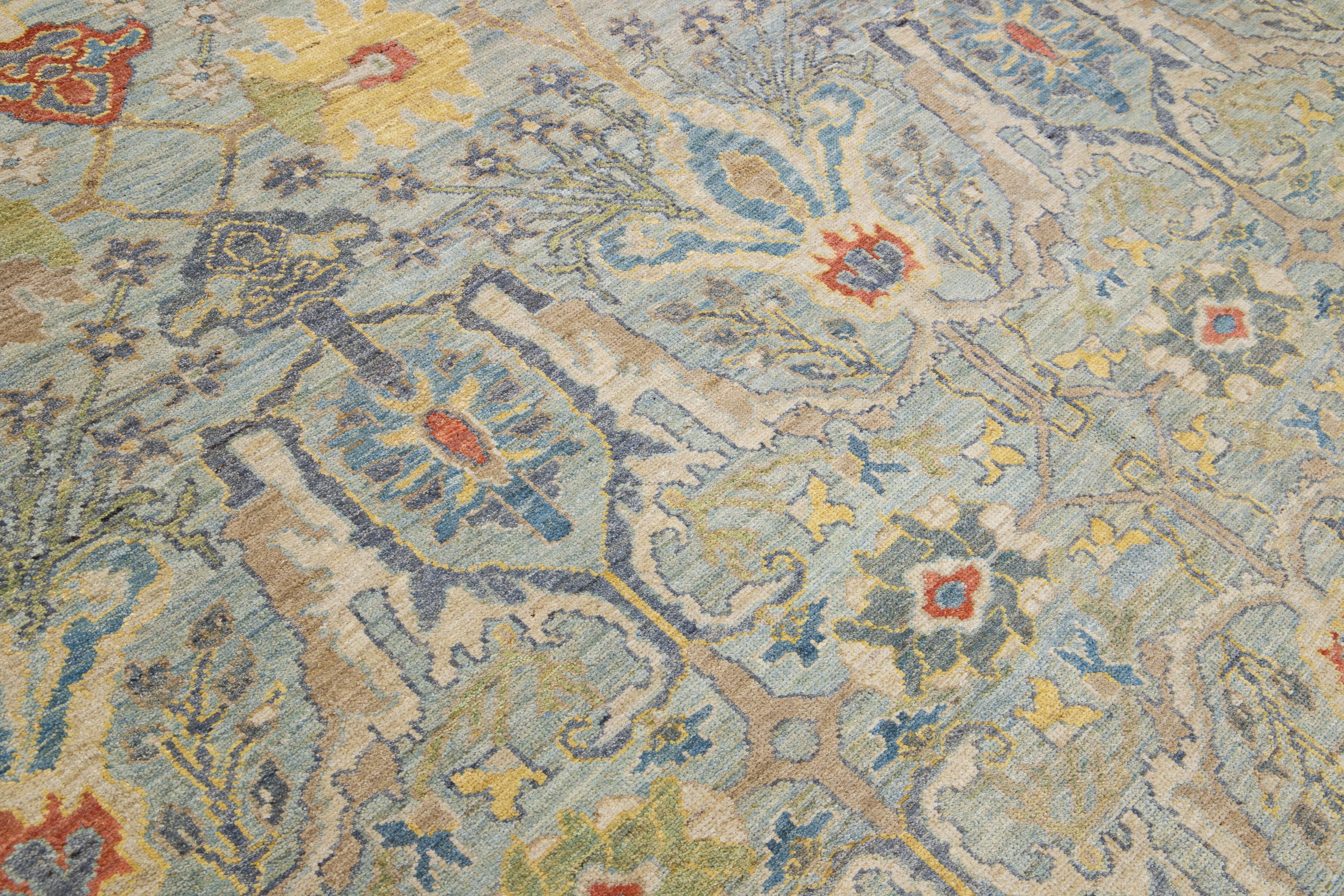Contemporary Oversized Sultanabad Blue Wool Rug with Allover Pattern For Sale 2