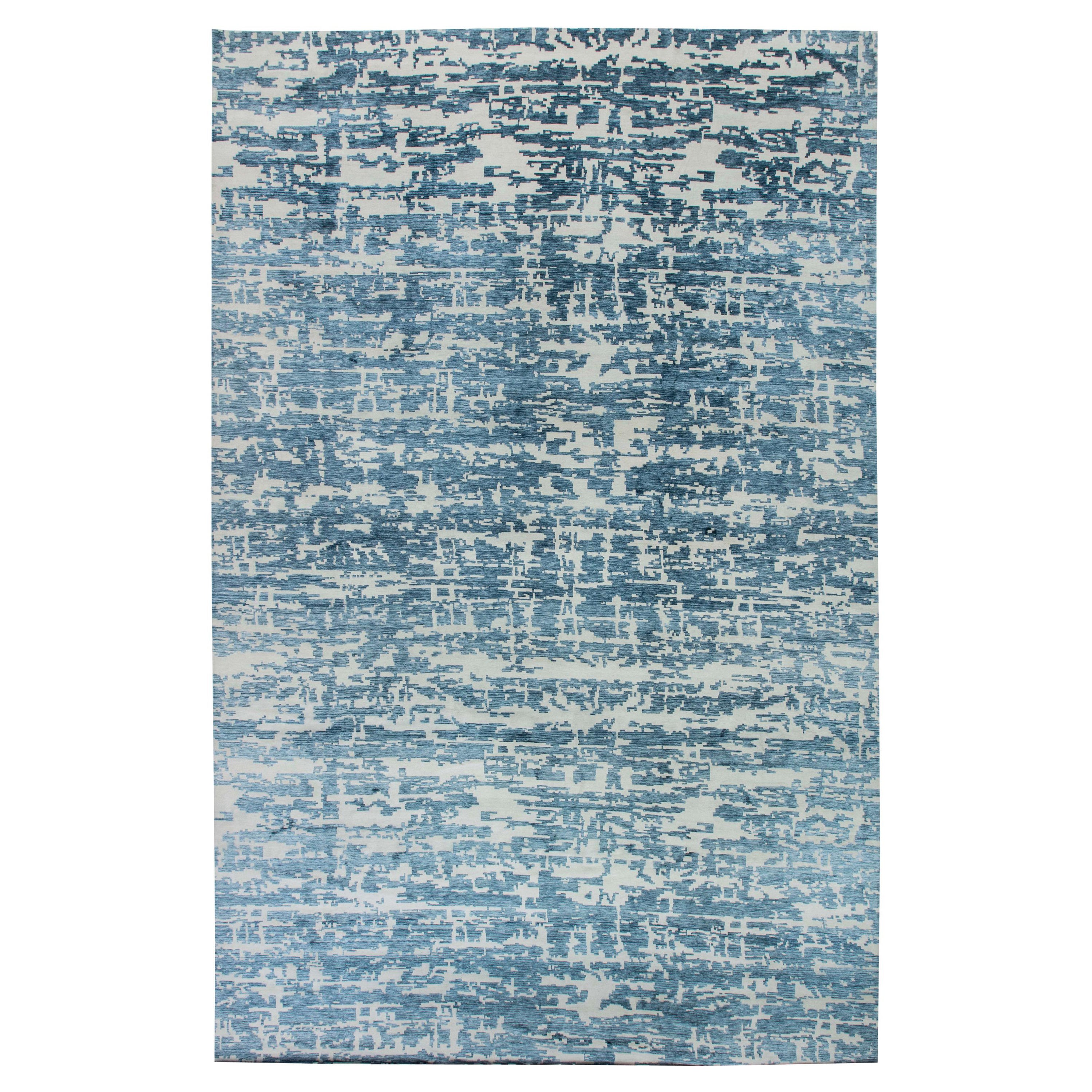 Zeitgenössischer übergroßer blauer, weißer Aqua-Element-Teppich von Doris Leslie Blau im Angebot