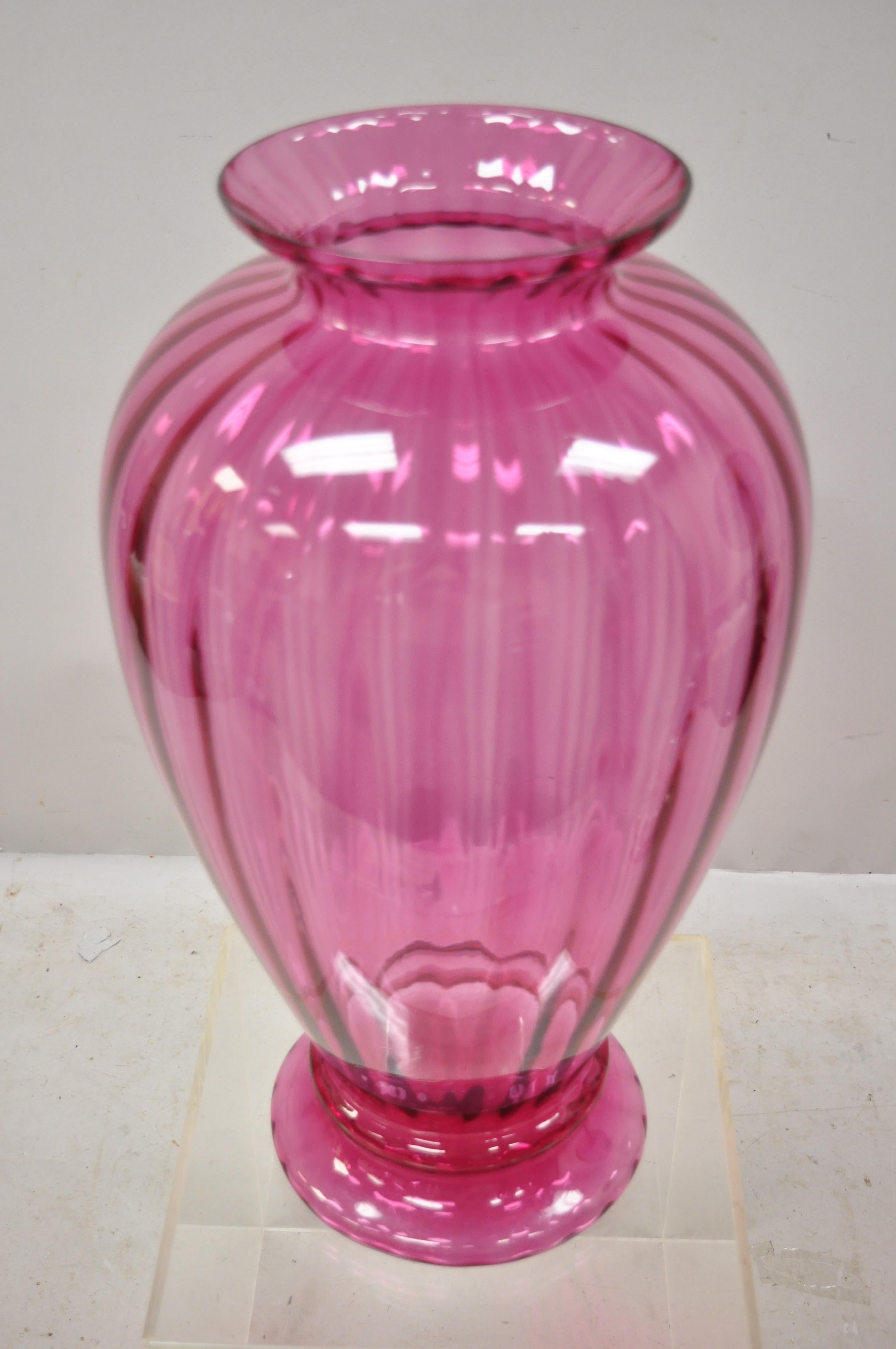 Contemporary Oversized Large Modern Pink Hand Blown Ribbed Glass Vase 2