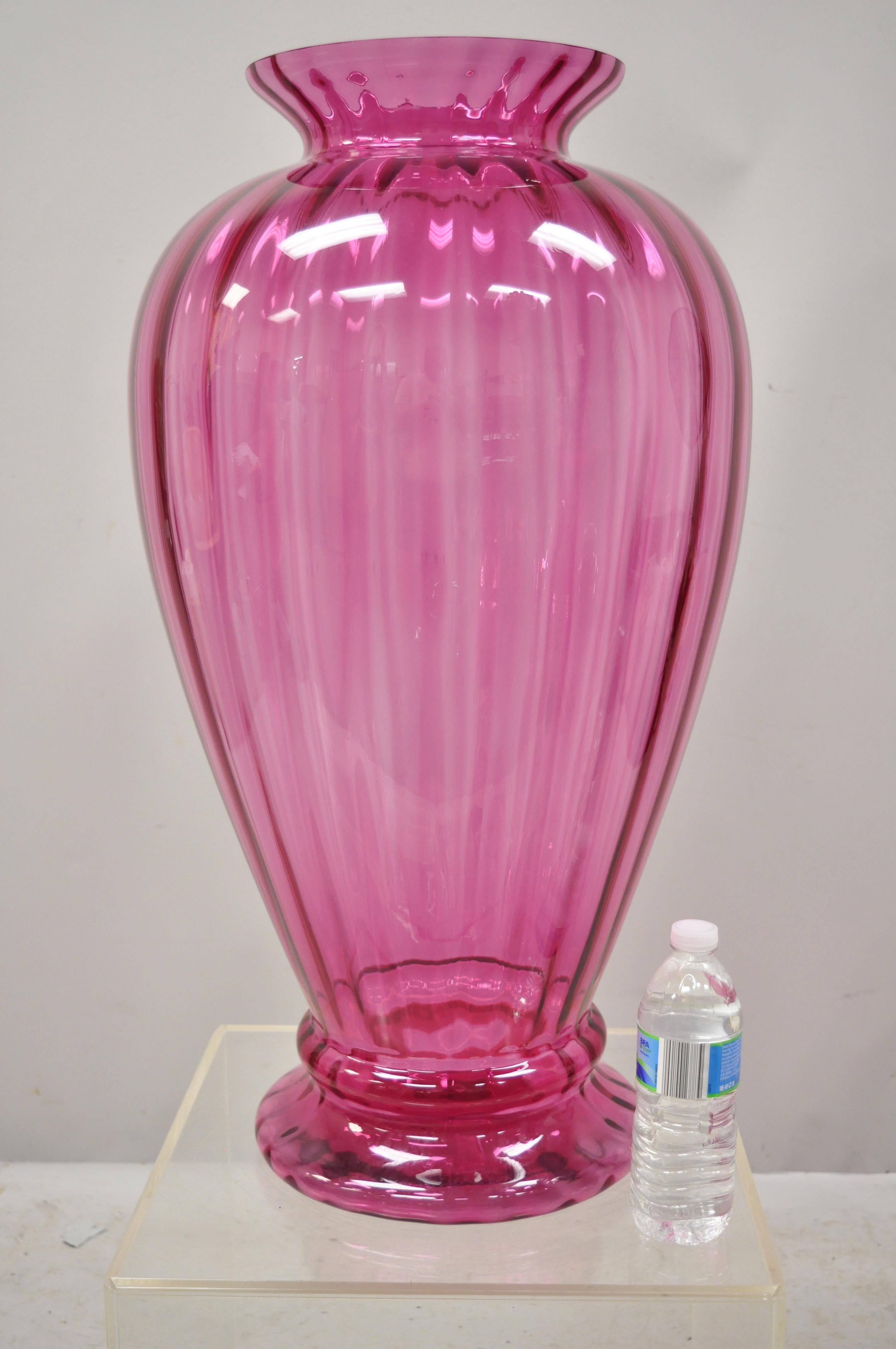 Contemporary oversized large modern pink hand blown ribbed glass 29