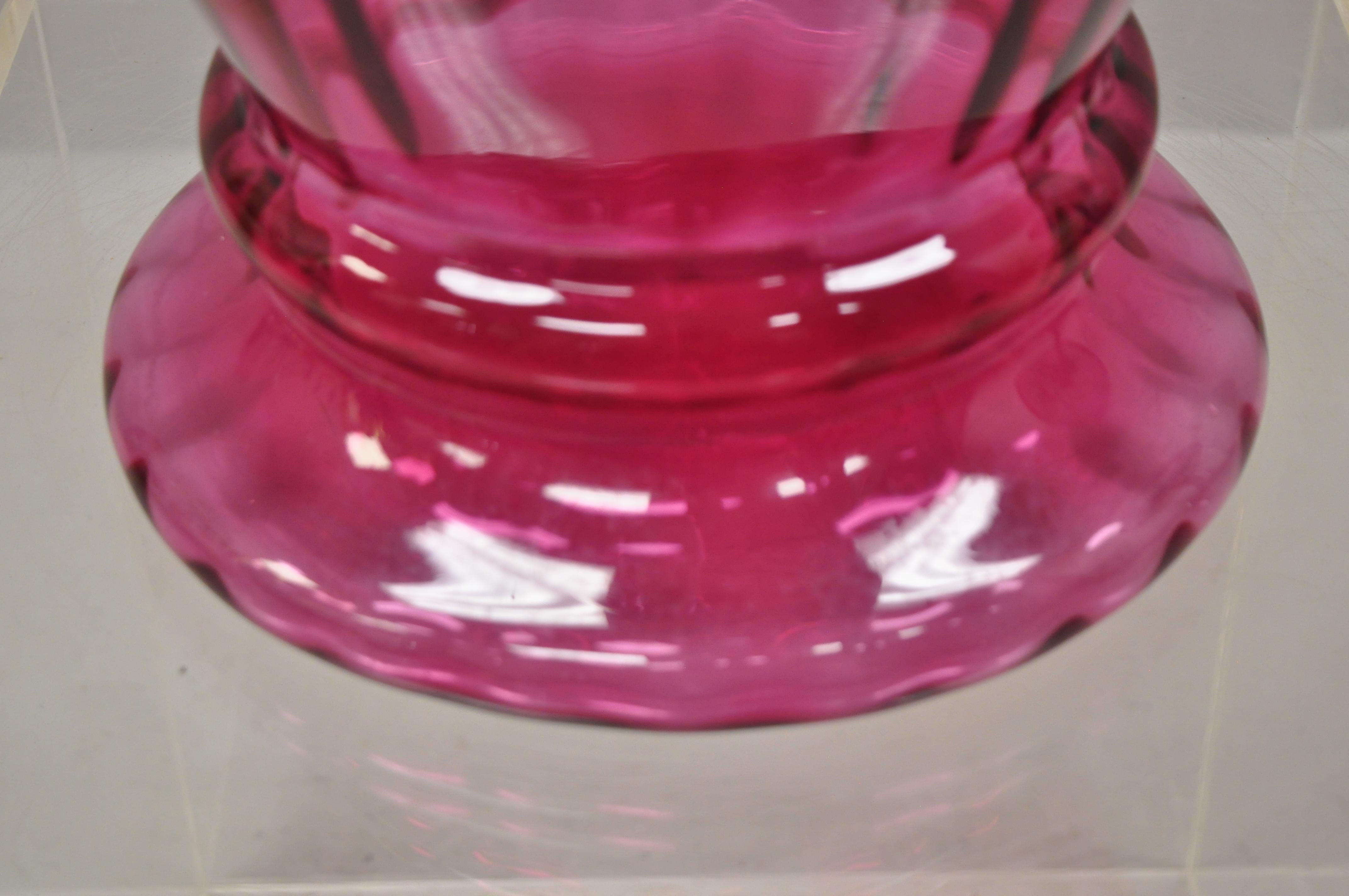 Contemporary Oversized Large Modern Pink Hand Blown Ribbed Glass Vase In Good Condition In Philadelphia, PA