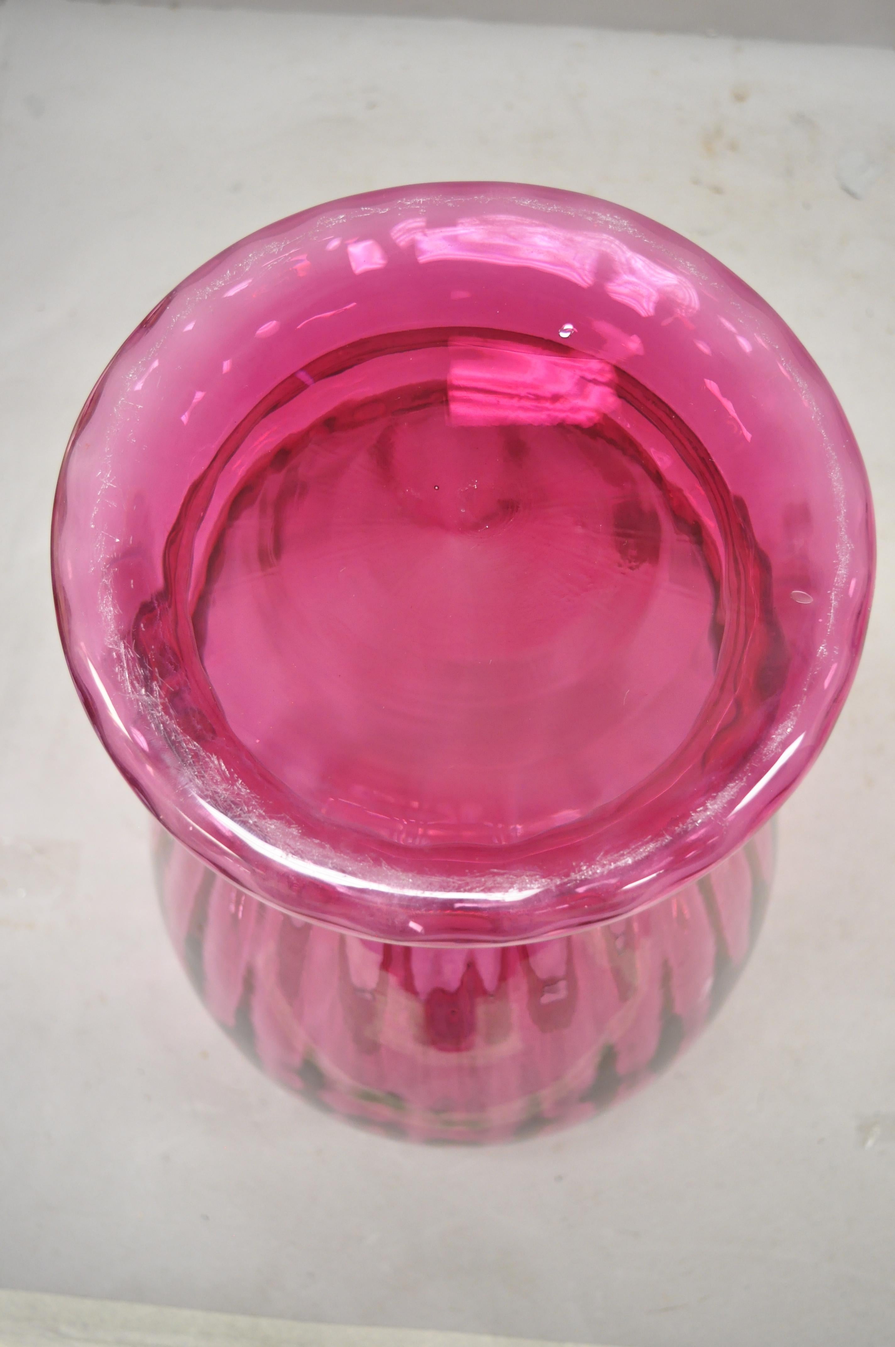 Contemporary Oversized Large Modern Pink Hand Blown Ribbed Glass Vase 1