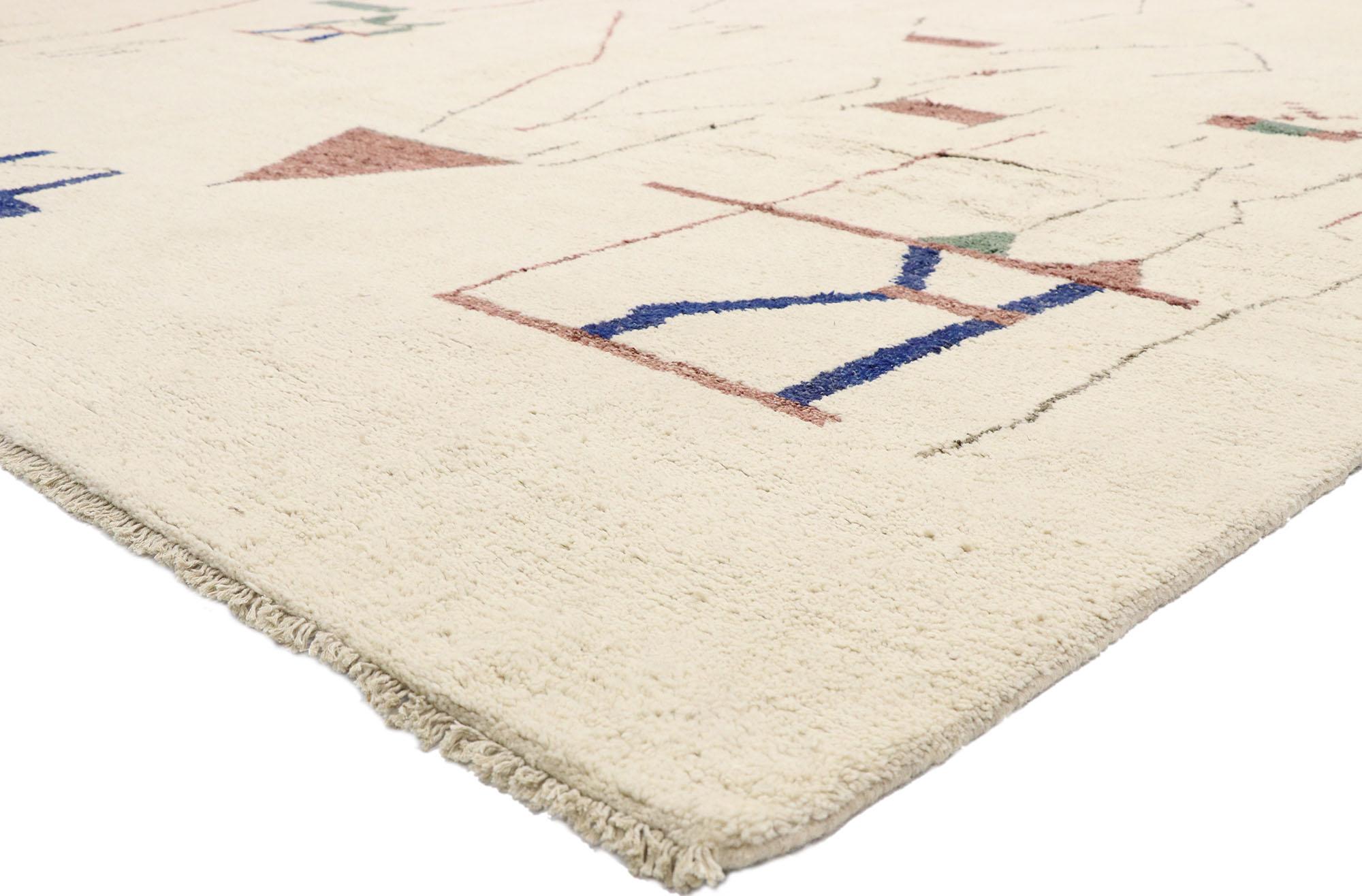 80545 Contemporary Oversized Moroccan Rug with Modern International Brutalist Style 12'00 x 15'08. Recalling the Brutalist, this contemporary oversized Moroccan rug is an amalgam of International style and the very definition of celebrated and