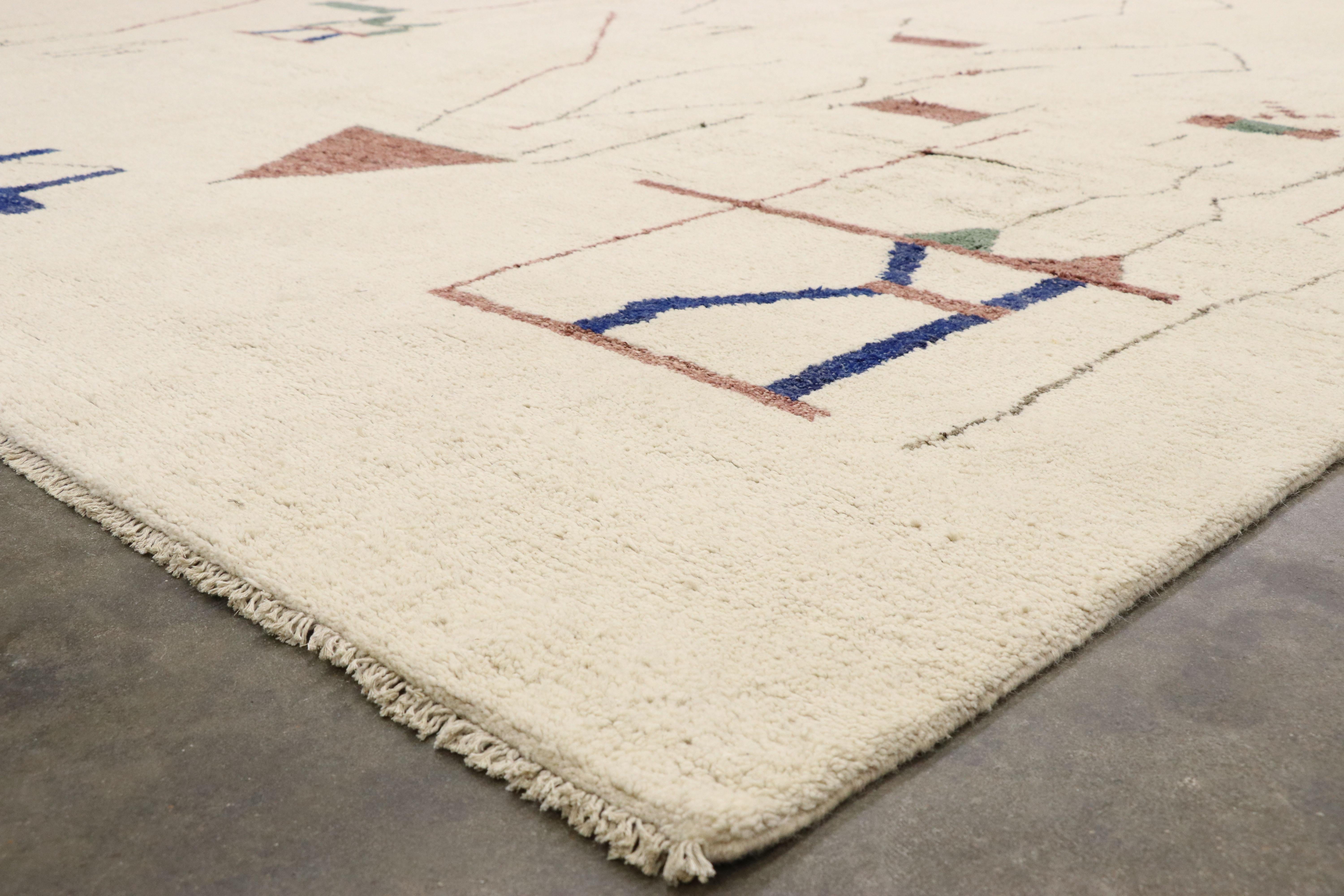 Wool Contemporary Oversized Moroccan Rug with Brutalist 