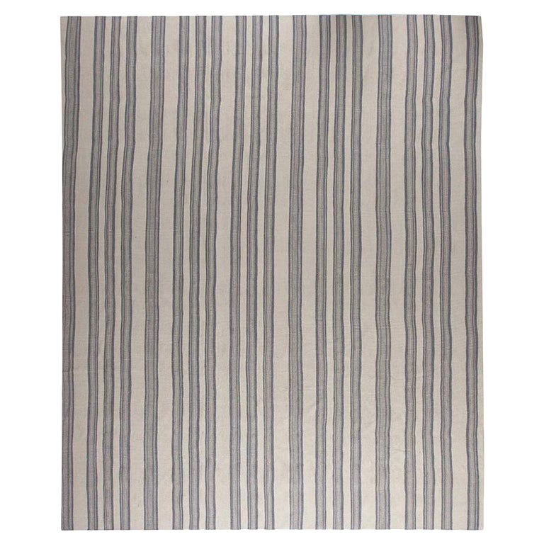 Contemporary Oversized Striped Grey FlatWeave Rug by Doris Leslie Blau