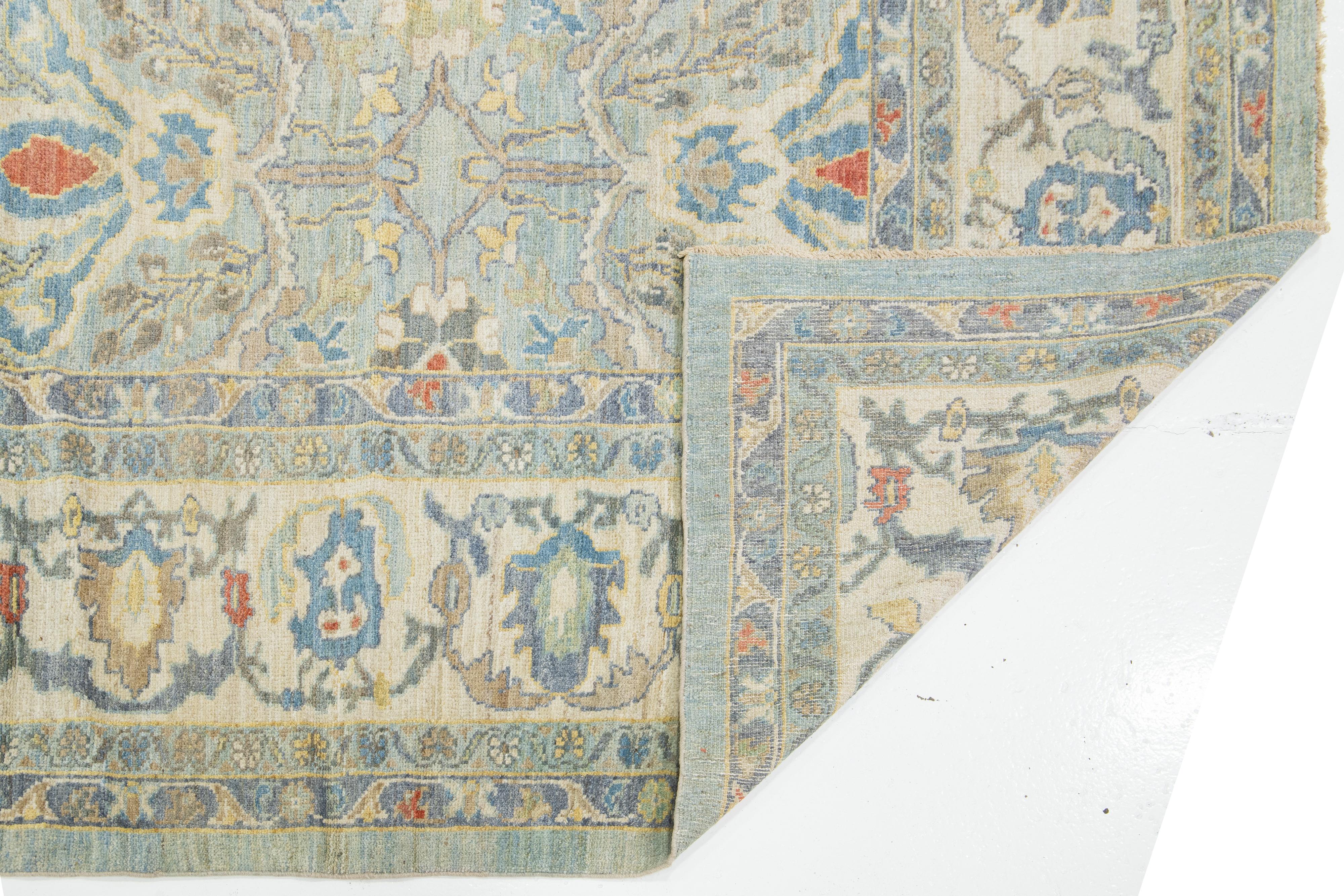 Contemporary Oversized Sultanabad Blue Wool Rug with Allover Pattern For Sale 3