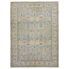 Contemporary Oversized Sultanabad Blue Wool Rug mit Allover-Muster