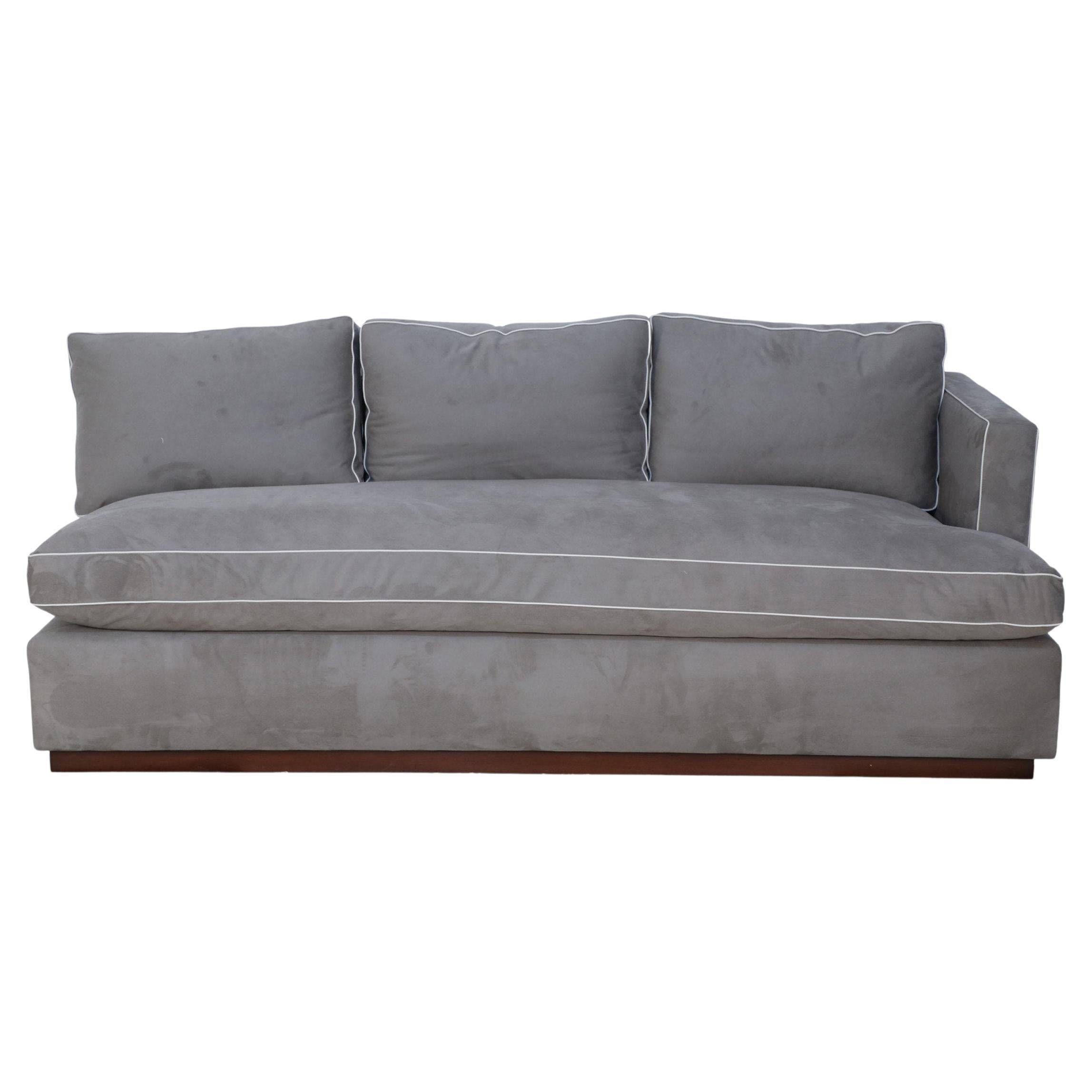 Pair of Contemporary Overstuffed Gray Ultrasuede and Leather Sofas For Sale at 1stDibs