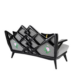 Contemporary Overstuffed Sofa in Fabric with Rose Embroidery