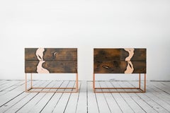 Contemporary Oxara Bedside Table or Nightstand with Gold, Inlay, Copper, Brass