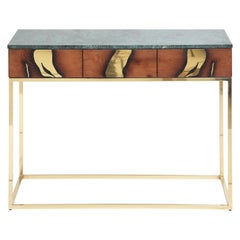 Contemporary Oxara Console Table with Oak Veneer in Brass, Marble