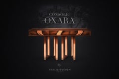 Contemporary Oxara Console Table with Walnut Veneer, Copper Inlay