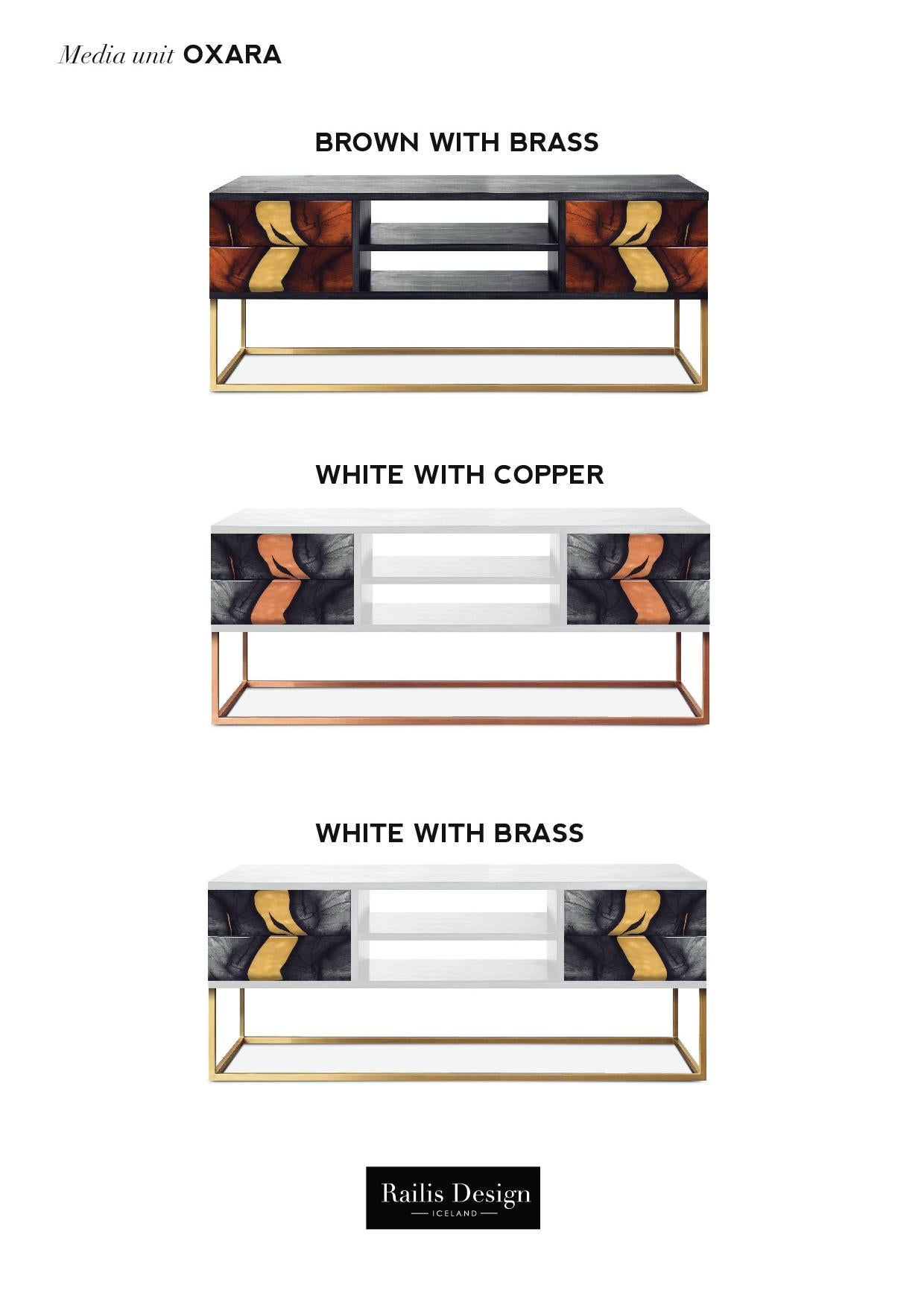 Zeitgenössisches Oxara Handgefertigtes Sideboard oder Anrichte in Messing und Kupfer (21. Jahrhundert und zeitgenössisch) im Angebot