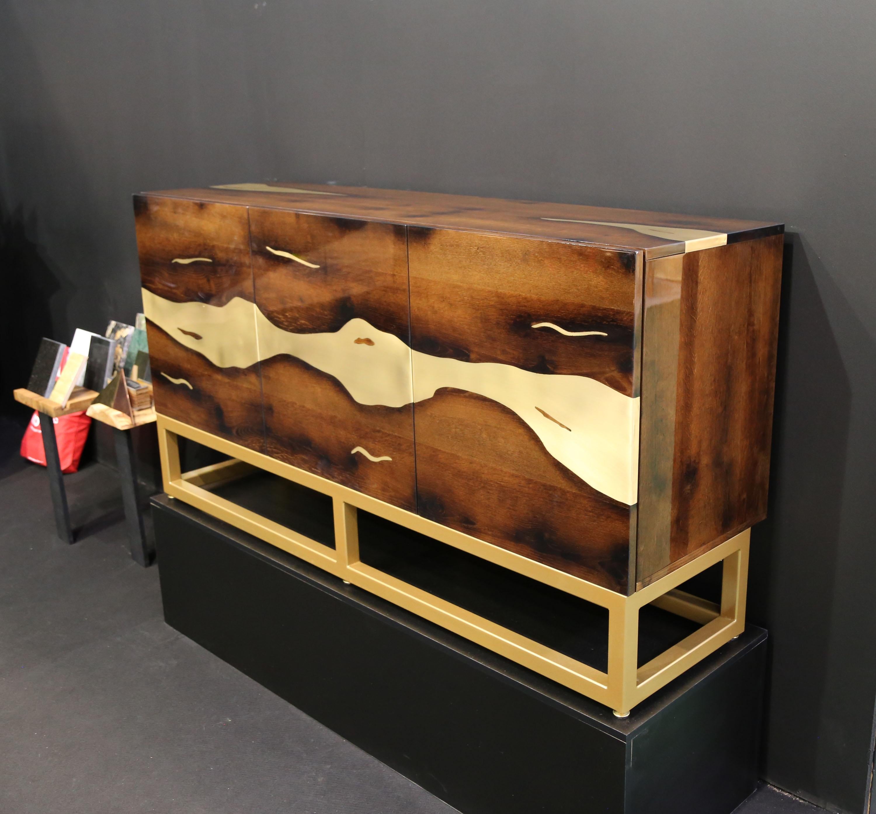 Contemporary Oxara Sideboard in Brass, Oak For Sale 4