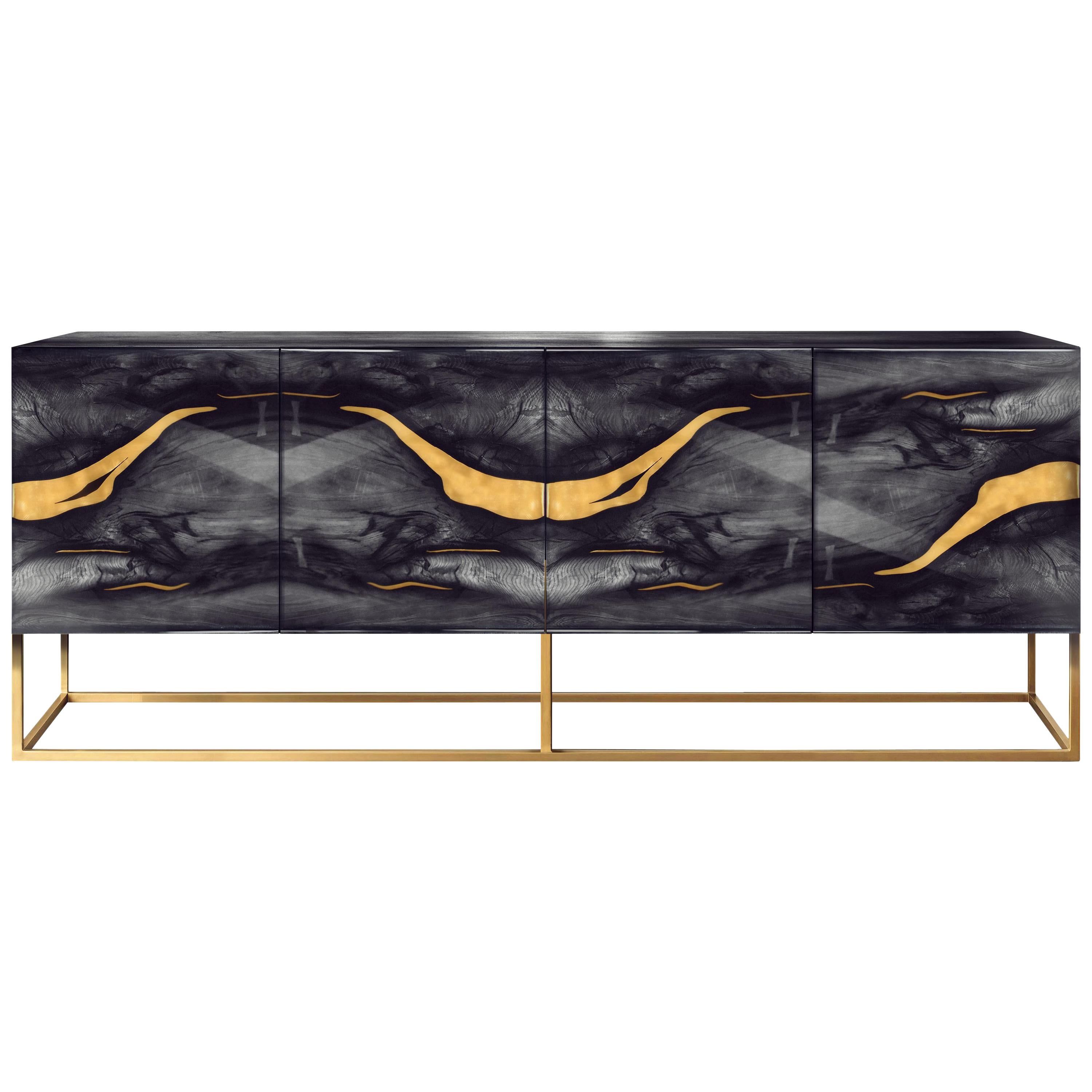 Contemporary Oxara Sideboard in Brass , Oak