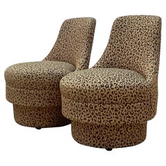 Contemporary Paddle Back Leopard Swivel Chairs, a Pair