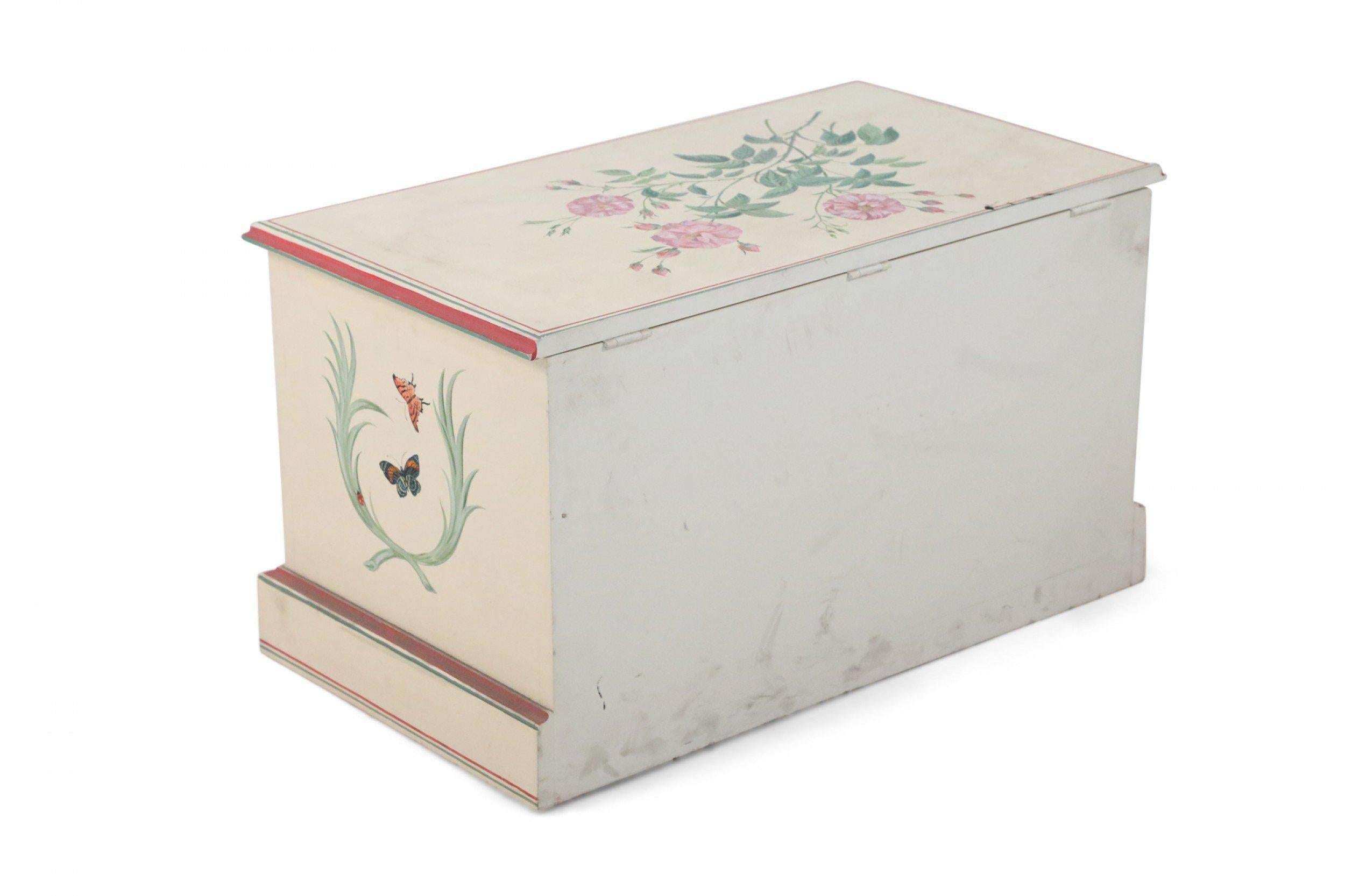 Modern Contemporary Painted Beige and Floral Floor Trunk For Sale