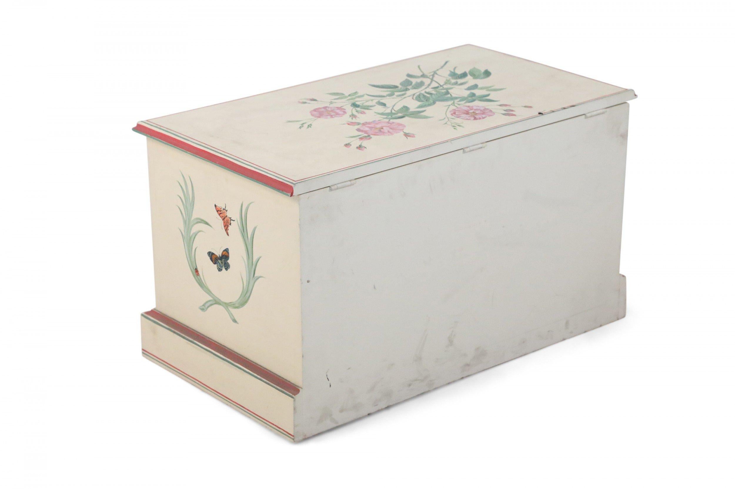 Moderno Baule da terra contemporaneo dipinto di beige e fiori in vendita